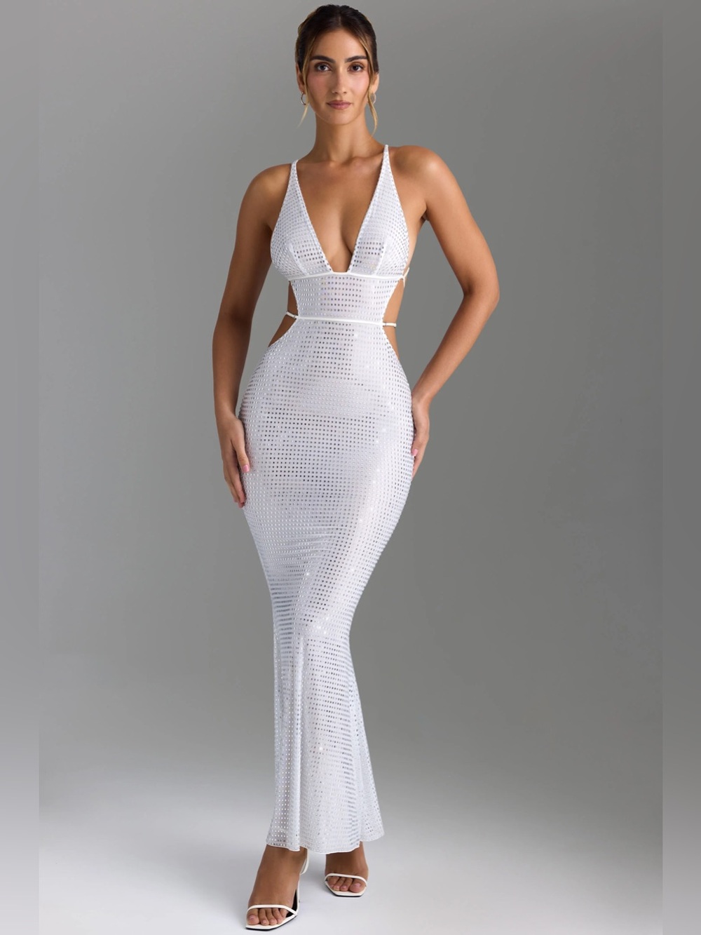 Oh Polly Magdalena Embellished Cut Out Backless Maxi Dress White Size 2